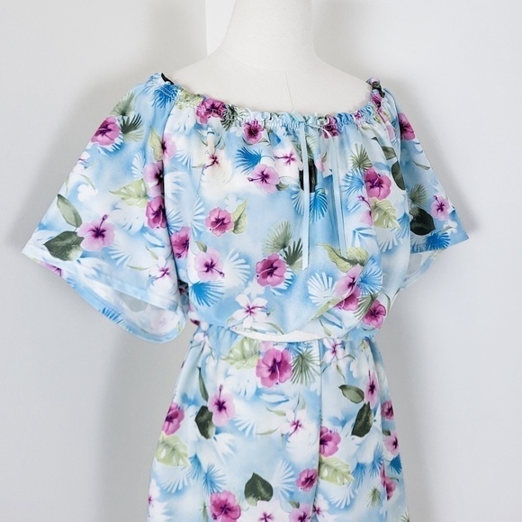 Floral Blouse & Short Set off the shoulder peasant top ultra high rise shorts - Picture 3 of 15